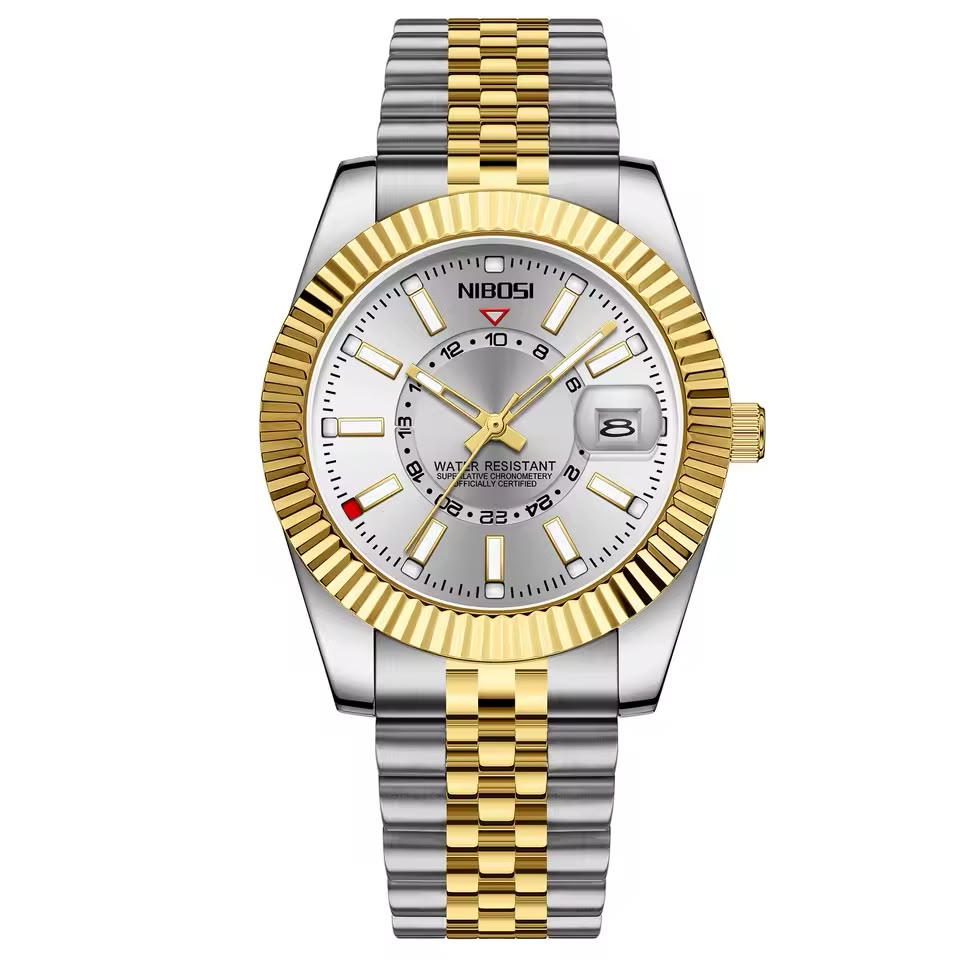 Relógio Masculino Nibosi Regent — Linha Dourada